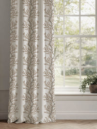Brown Botanical Linen Curtains - Galilea Pastel Brown - White base fabric.