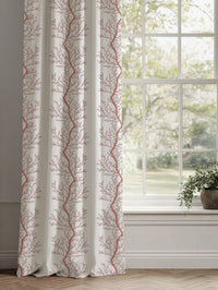 Pink Botanical Linen Curtains - Galilea Pink - White base fabric.