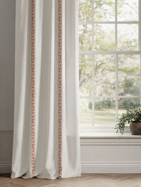 Orange Striped Linen Curtains - Helena Terracotta - White base fabric.