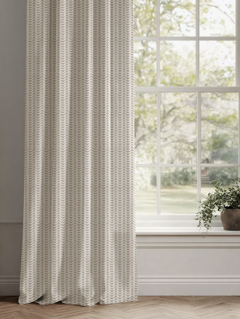 Neutral / Brown Patterned Linen Curtains - Hirlev-INV-WHT Taupe - White base fabric.