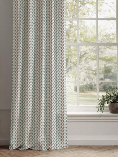 Light Green Abstract Linen Curtain - Kirabe Sage-WHT - White base fabric.