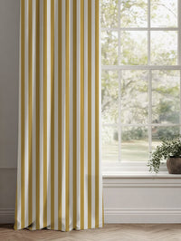 Yellow Striped Linen Curtains - Liliana Gold Rod-WHT - White base fabric.
