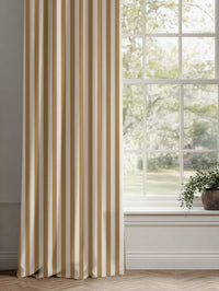 Orange / Yellow Striped Linen Curtains - Liliana Ochre-WHT - White base fabric.