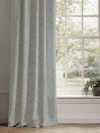 Grey Patterned Linen Curtains - Lulu Greige - White base fabric.