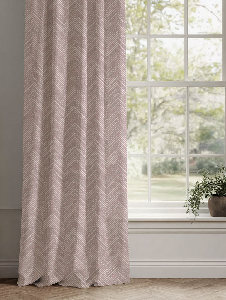 Pink Patterned Linen Curtains - Lulu Peony - White base fabric.
