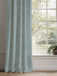 Blue Patterned Linen Curtains - Lulu Shadow Blue - White base fabric.