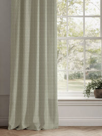 Green Striped Linen Curtains - Maisa Moss - White base fabric.