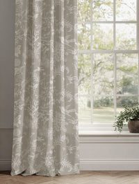 Neutral / Grey Floral Linen Curtains - Marianne Almond  - White base fabric.