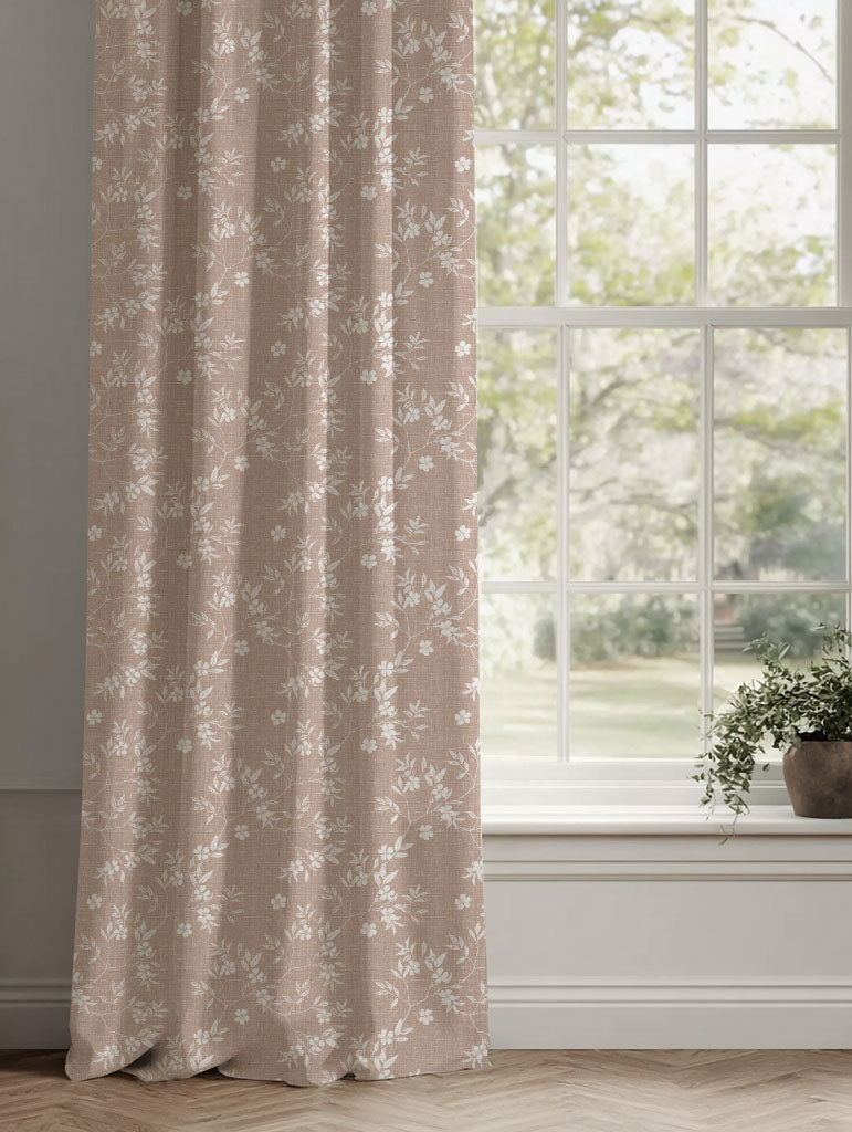 Pink Floral Linen Curtains - Merisa New Blush - White base fabric.