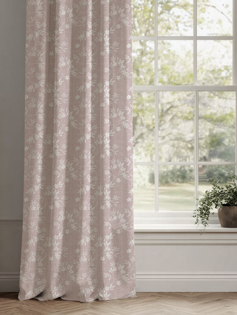 Pink Floral Linen Curtains - Merisa Peony - White base fabric.