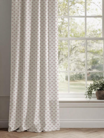 Pink Botanical Linen Curtain - Olgie Peony-WHT - White base fabric.