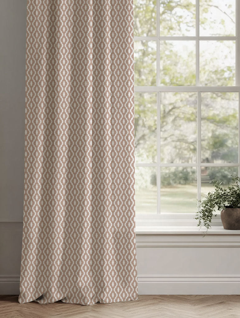 Pink Patterned Linen Curtains - Oona New Blush - White base fabric.