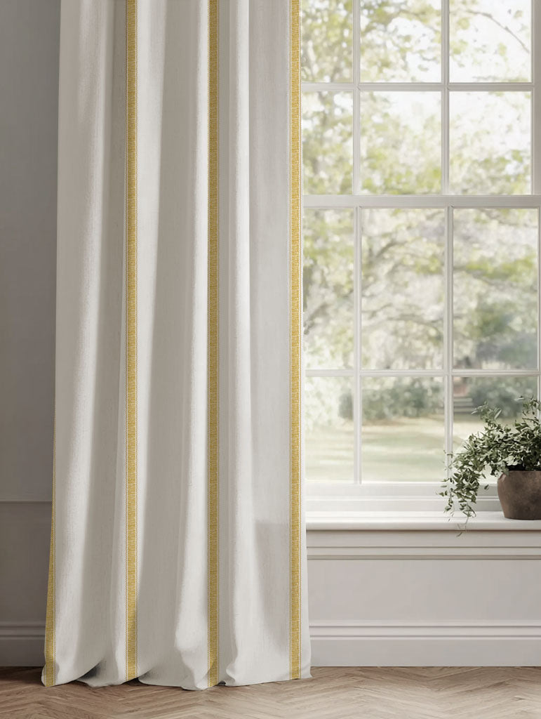 Yellow Striped Linen Curtains - Rune Gold Amber - White base fabric.