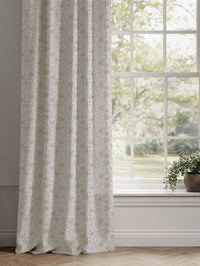 Neutral / Grey / Brown Floral Linen Curtains - Ruth Powder Sand - White base fabric.