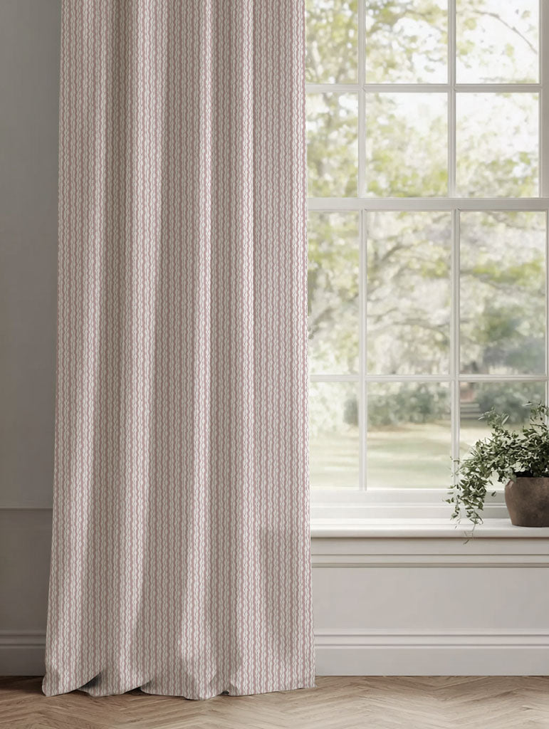 Pink Patterned Linen Curtains - Safiya Peony-WHT - White base fabric.