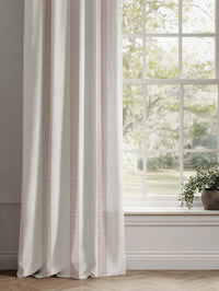 Pink Striped Linen Curtains - Sumi Peony-WHT - White base fabric.