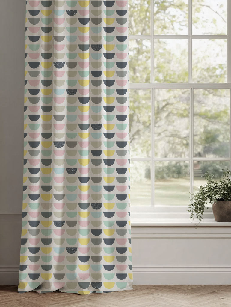 Yellow Kids Linen Curtains - Zippo Circus - White base fabric.