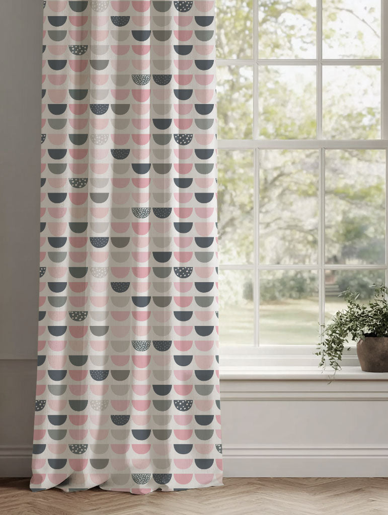 Pink Kids Linen Curtains - Zippo Pink - White base fabric.