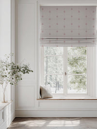 Pink Patterned Stripe Linen Roman Blind - Maybel Dusty Pink - Natural base fabric.