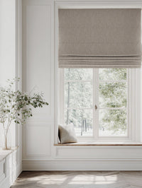 Brown Botanical Linen Roman blind - Alma Sand - Natural base fabric.