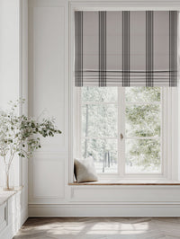 Grey Striped Linen Roman blind - Bella Charcoal - Natural base fabric.