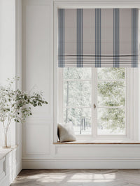 Blue Striped Linen Roman blind - Bella Denim - Natural base fabric.