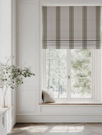 Green Striped Linen Roman blind - Bella Sea Weed - Natural base fabric.