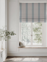 Blue Striped Linen Roman blind - Bella Sky - Natural base fabric.