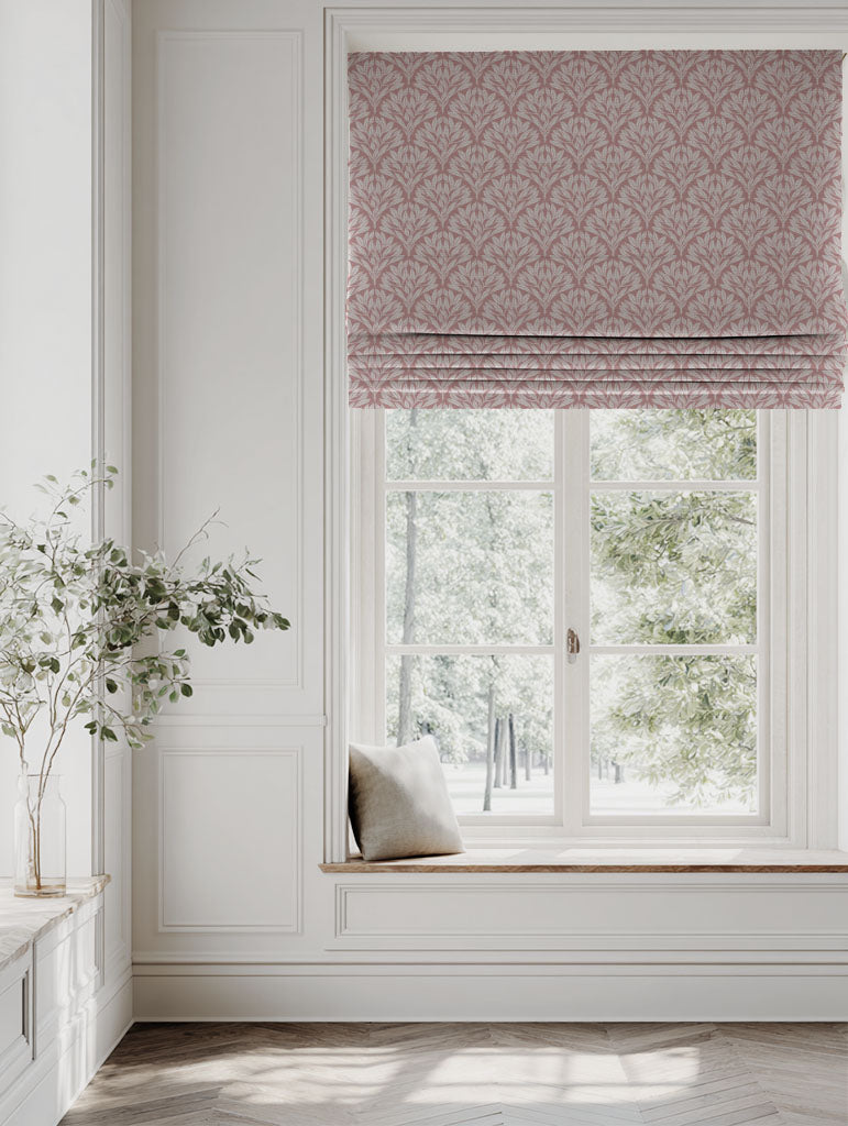 Pink Botanical Linen Roman blind - Birna Dusty Pink - Natural base fabric.