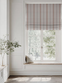 Red / Orange Striped Linen Roman blind - Elise Terracotta - Natural base fabric.