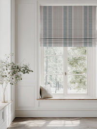 Blue Striped Linen Roman blind - Else Blue Stone - Natural base fabric.