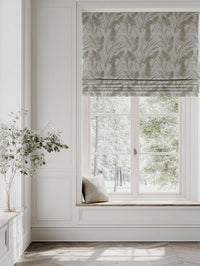 Green Botanical Linen Roman blind - Fernia Khaki - Natural base fabric.