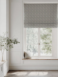 Green / Blue Floral Linen Roman blind - Miny Blue Green-INV - Natural base fabric.