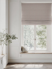 Orange Patterned Linen Roman blind - Nikolet Burnt Orange - Natural base fabric.