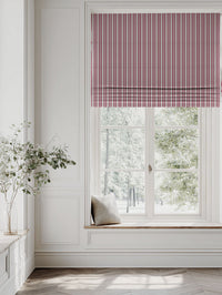 Red Striped Linen Roman blind - Olga Cherry - Natural base fabric.