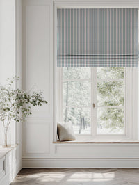 Blue Striped Linen Roman blind - Olga Sky - Natural base fabric.