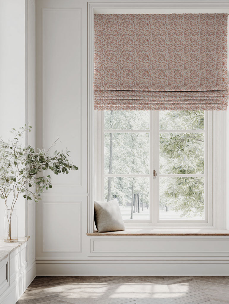 Orange Botanical Linen Roman blind - Phila Burnt Orange - Natural base fabric.