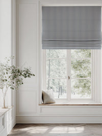 Blue Striped Linen Roman blind - Pinni Denim - Natural base fabric.