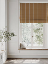 Orange / Yellow Striped Linen Roman blind - Rana Gold Ochre - Natural base fabric.