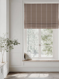 Pink Striped Linen Roman blind - Rana New Blush - Natural base fabric.
