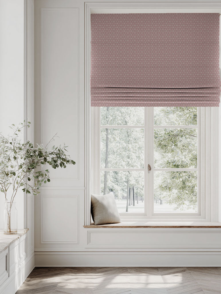 Pink Botanical Linen Roman blind - Saana Dusty Pink - Natural base fabric.