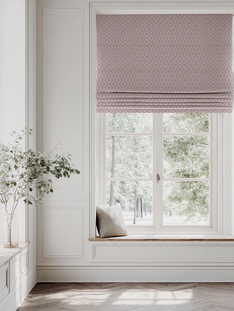 Pink Abstract Linen Roman Blind - Unica Dusty Pink - Natural base fabric.