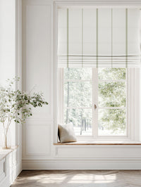 Green Striped Linen Roman blind - Berit Moss - White base fabric.