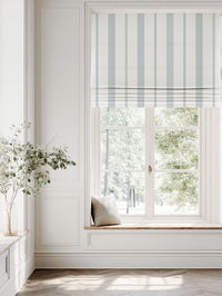 Blue Striped Linen Roman blind - Brea Agate Blue-WHT - White base fabric.