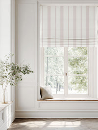 Pink Striped Linen Roman blind - Brea Peony-WHT - White base fabric.