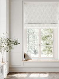 Neutral / Grey Patterned Linen Roman blind - Britt Greige Clay - White base fabric.