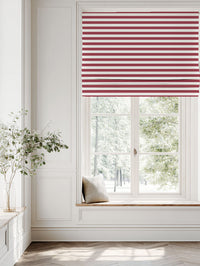 Red Striped Linen Roman blind - Della Wine-WHT - White base fabric.