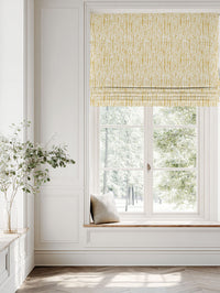 Yellow Patterned Linen Roman blind - Dora-WHT Dijon - White base fabric.