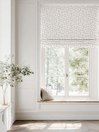 Pink Spotted Linen Roman blind - Dottie Peony-WHT - White base fabric.