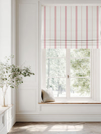 Red / Pink Striped Linen Roman blind - Elise Red-WHT - White base fabric.